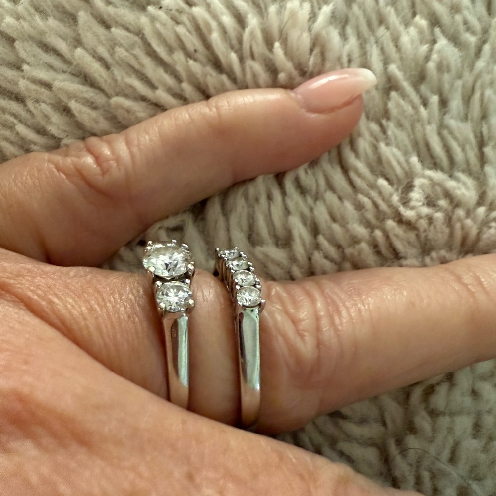 Solid White Gold Women's Certified Moissanite Ring Set (Approx. size 9.25) - Picture 3 of 7